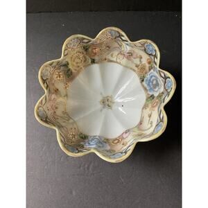 Vintage Nipon Footed Trinket Dish Bowl Moriage Porcelain Handcrafted Asian